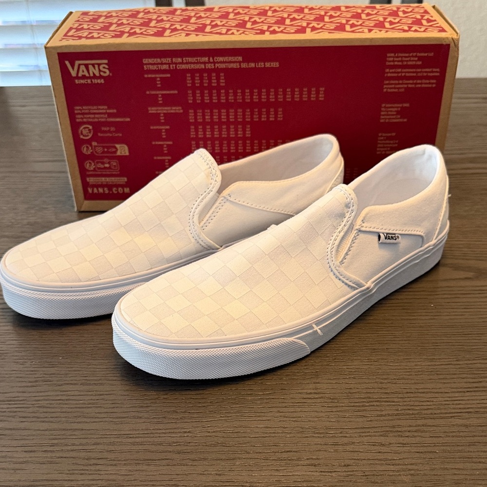 Vans Women’s White Checkered Slip-On Sneakers